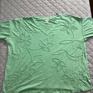 LOGO Lavish  100% Cotton‎ Tee with Soutache Detail in a Light Green SZ 2X